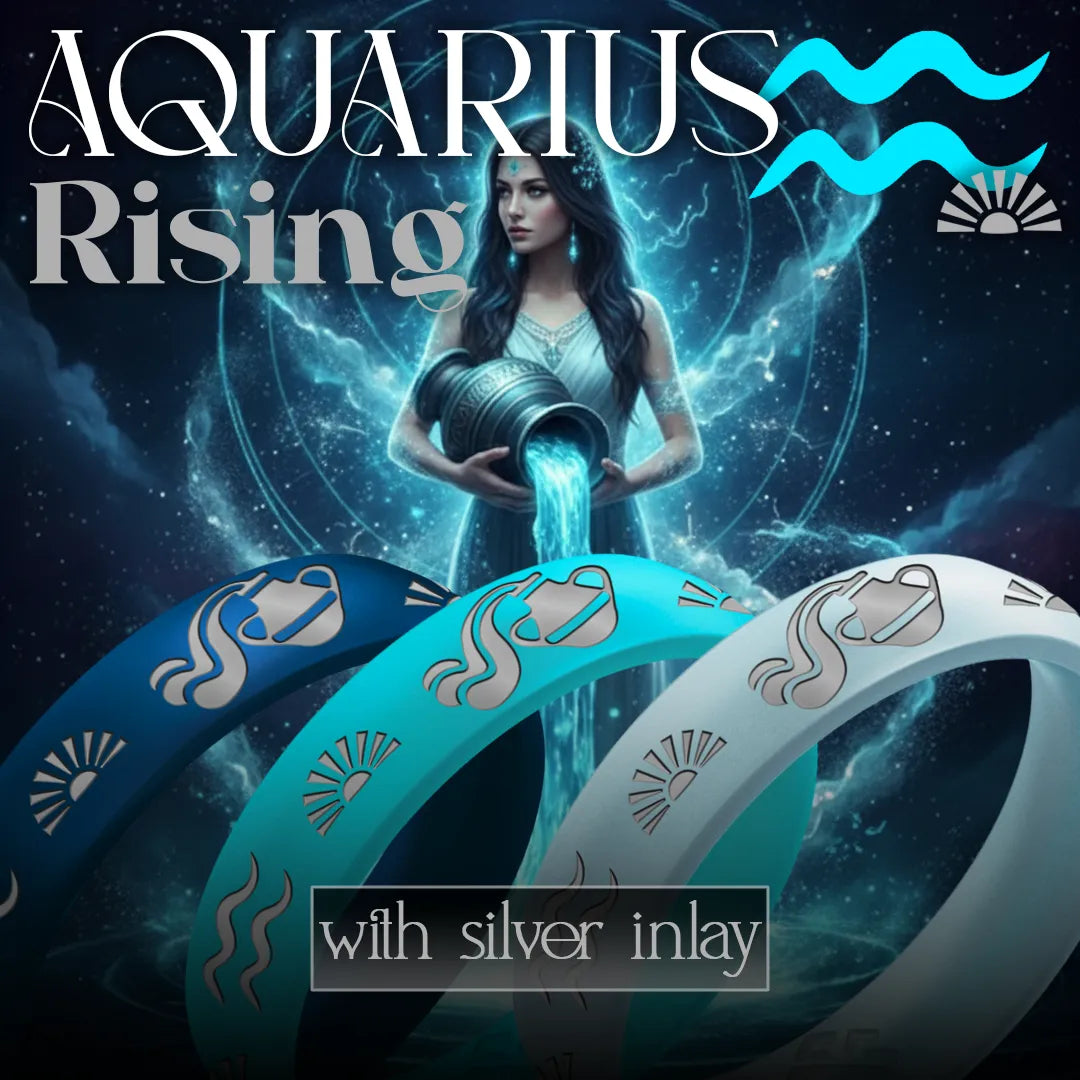 Aquarius Rising Silicone Ring with Silver Inlay