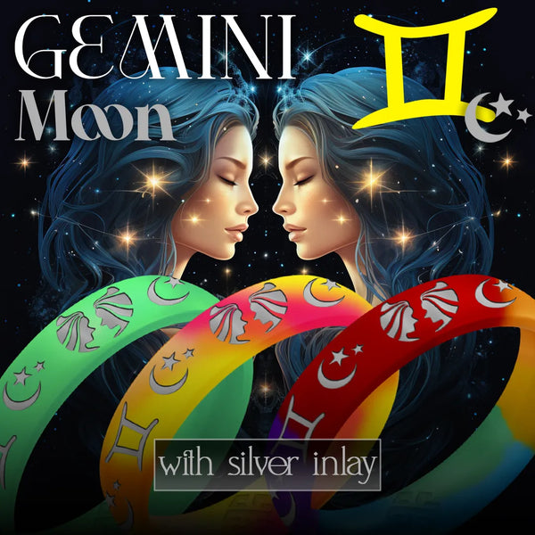 Gemini Moon Silicone Ring with Silver Inlay