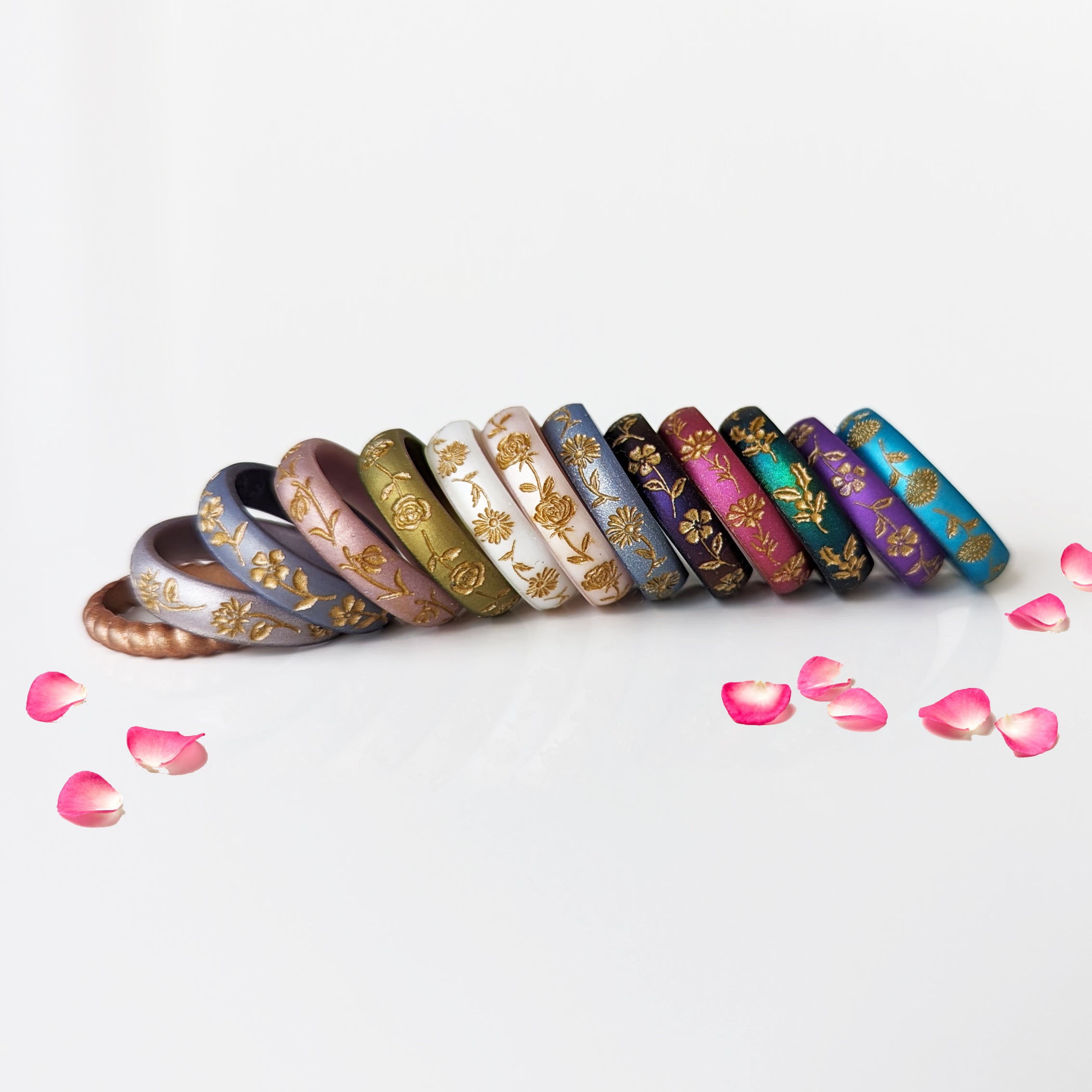 Gold Chrysanthemum Silicone Ring, November Birth Flower on Arc 4mm