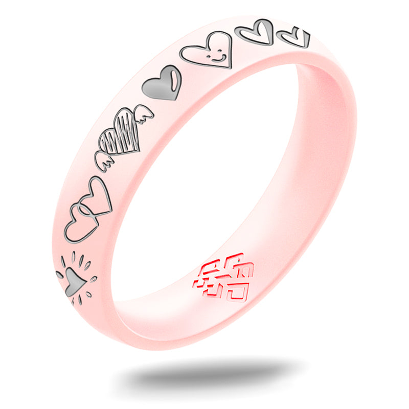 Silver 12 Hearts Silicone Ring on Arc 4mm