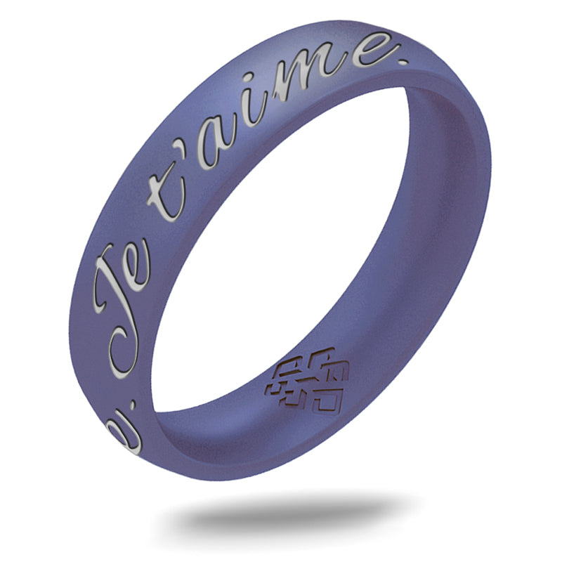 Silver Je t'aime Silicone Ring on Arc 4mm
