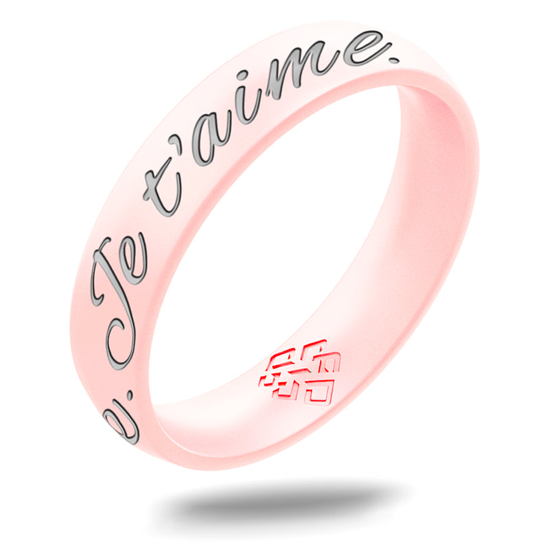 Silver Je t'aime Silicone Ring on Arc 4mm