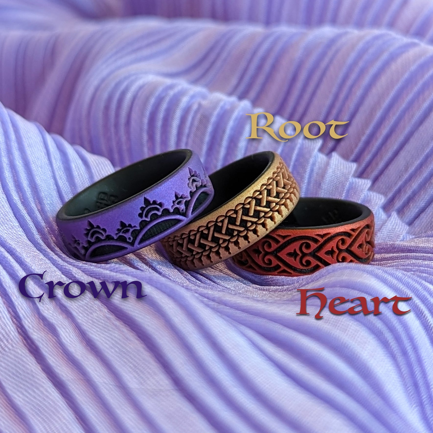Crowns Silicone Wedding Ring - Chakra & Mehndi Henna Inspired - Engraved Dual Layer - Knot Theory