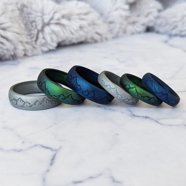 Custom Engraved Mountain Silicone Ring - Arc 4mm or 6mm Band - Knot Theory