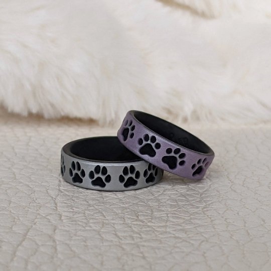 Dog Paw Print Silicone Wedding Ring - Engraved Dual Layer - Knot Theory
