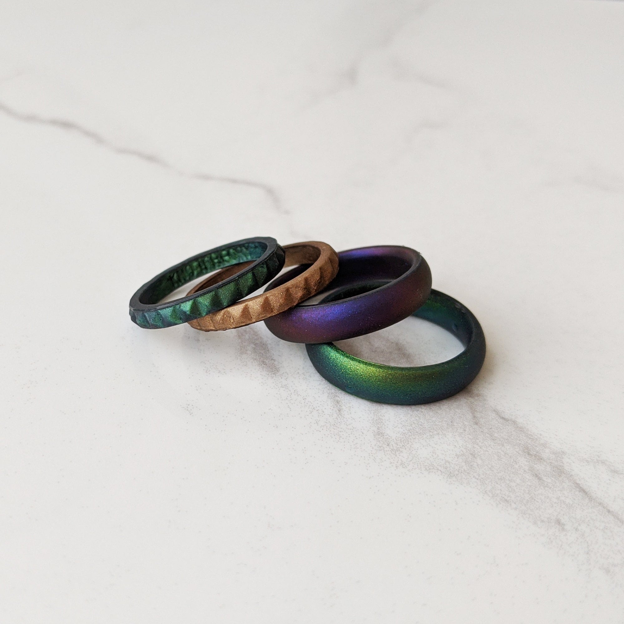 Enchanted Green Pyramid Stackable Slim Thin Silicone Ring for Women - Knot Theory