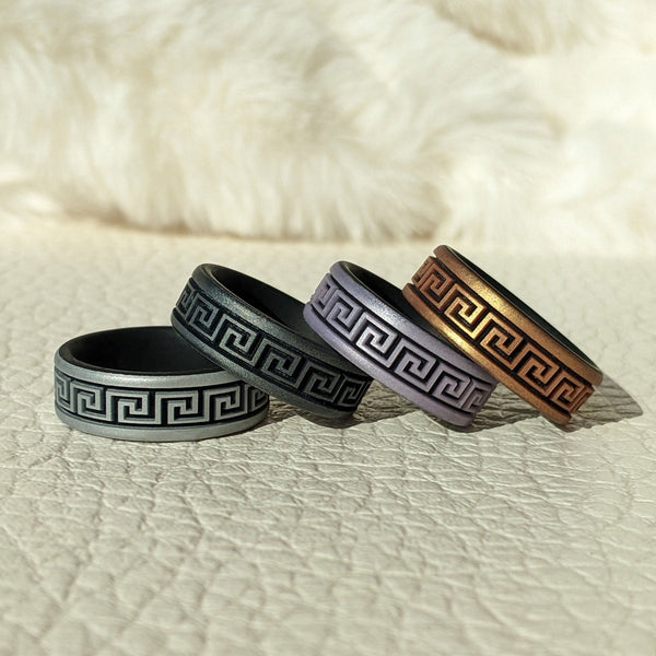 Greek Key Silicone Wedding Ring on Dual Layer 6mm
