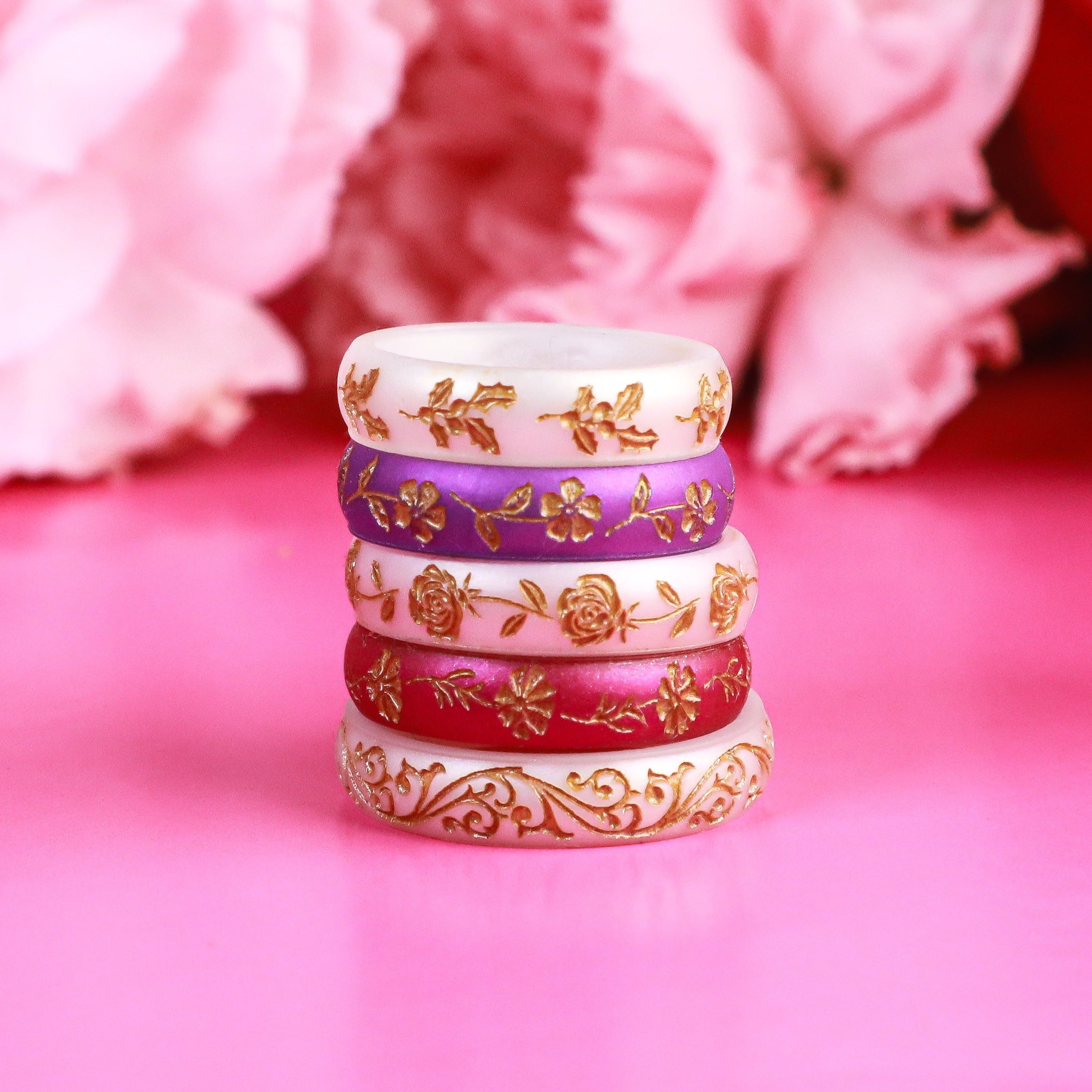 Gold Primrose Silicone Ring, February Birth Flower on Arc 4mm