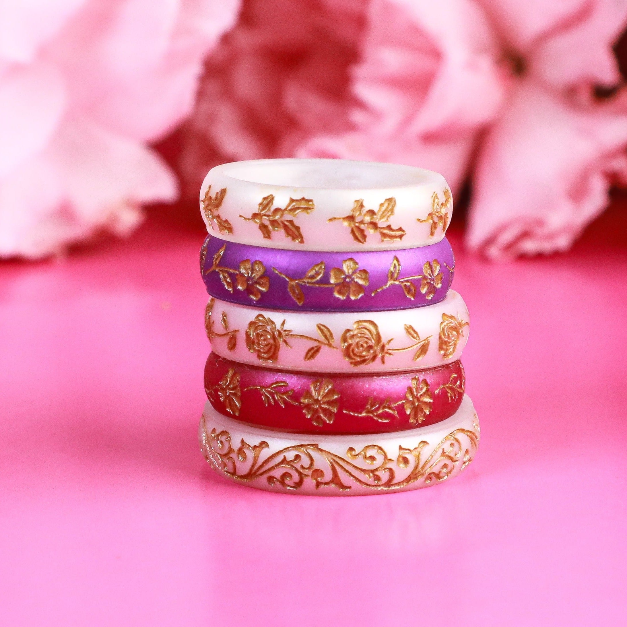 Gold Cosmos Silicone Ring, October Birth Flower on Arc 4mm