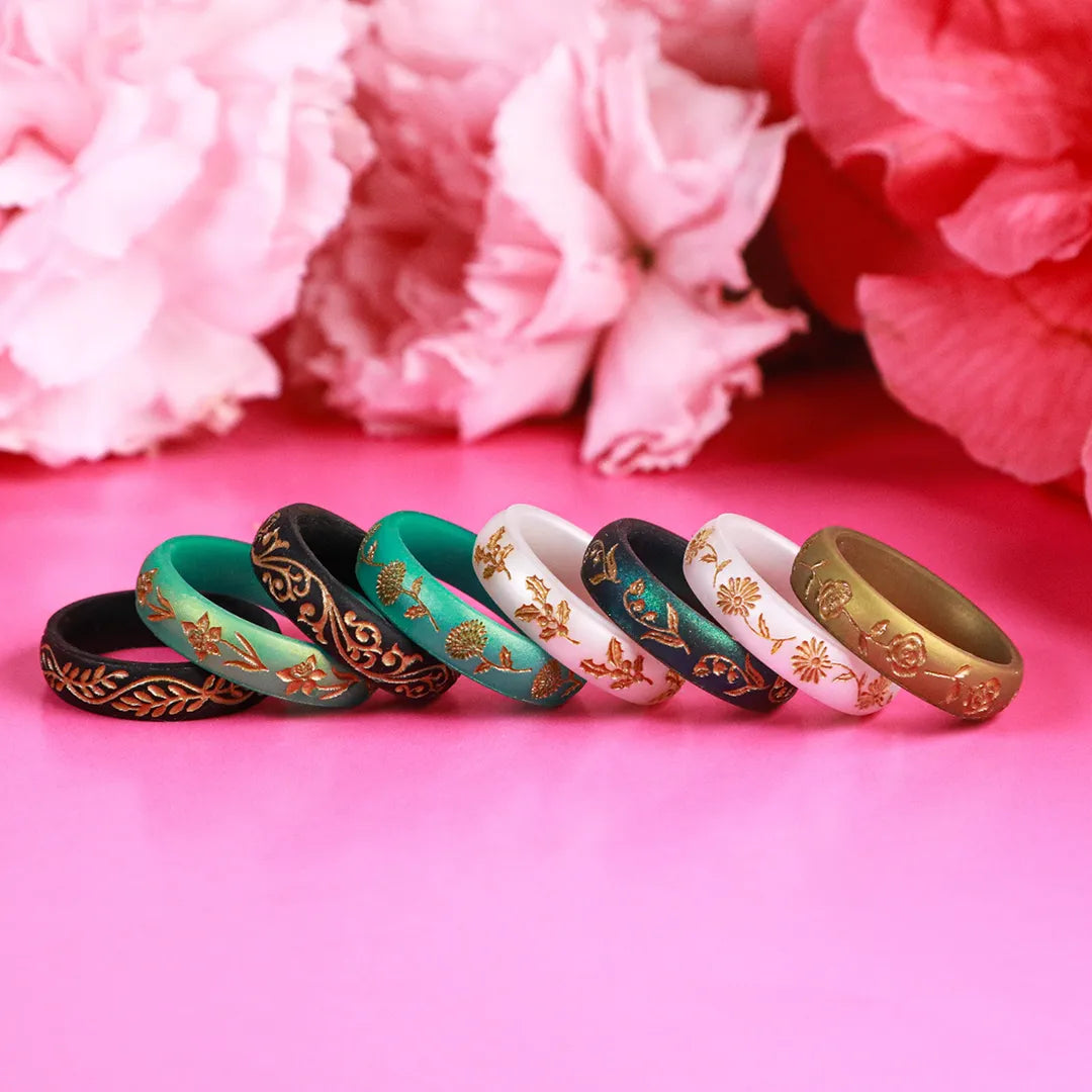 Gold Snowdrop Silicone Ring, January Birth Flower on Arc 4mm