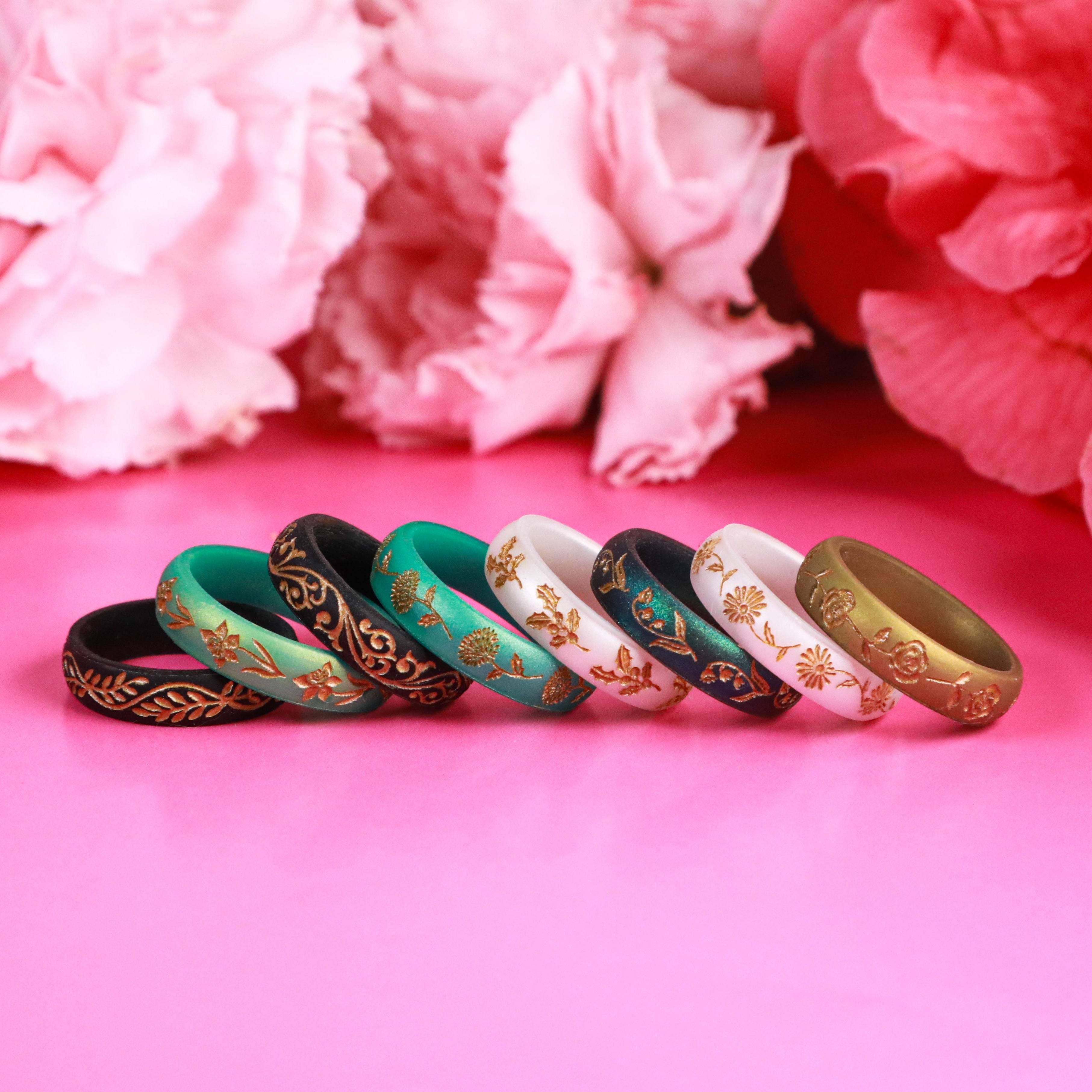 Gold Chrysanthemum Silicone Ring, November Birth Flower on Arc 4mm