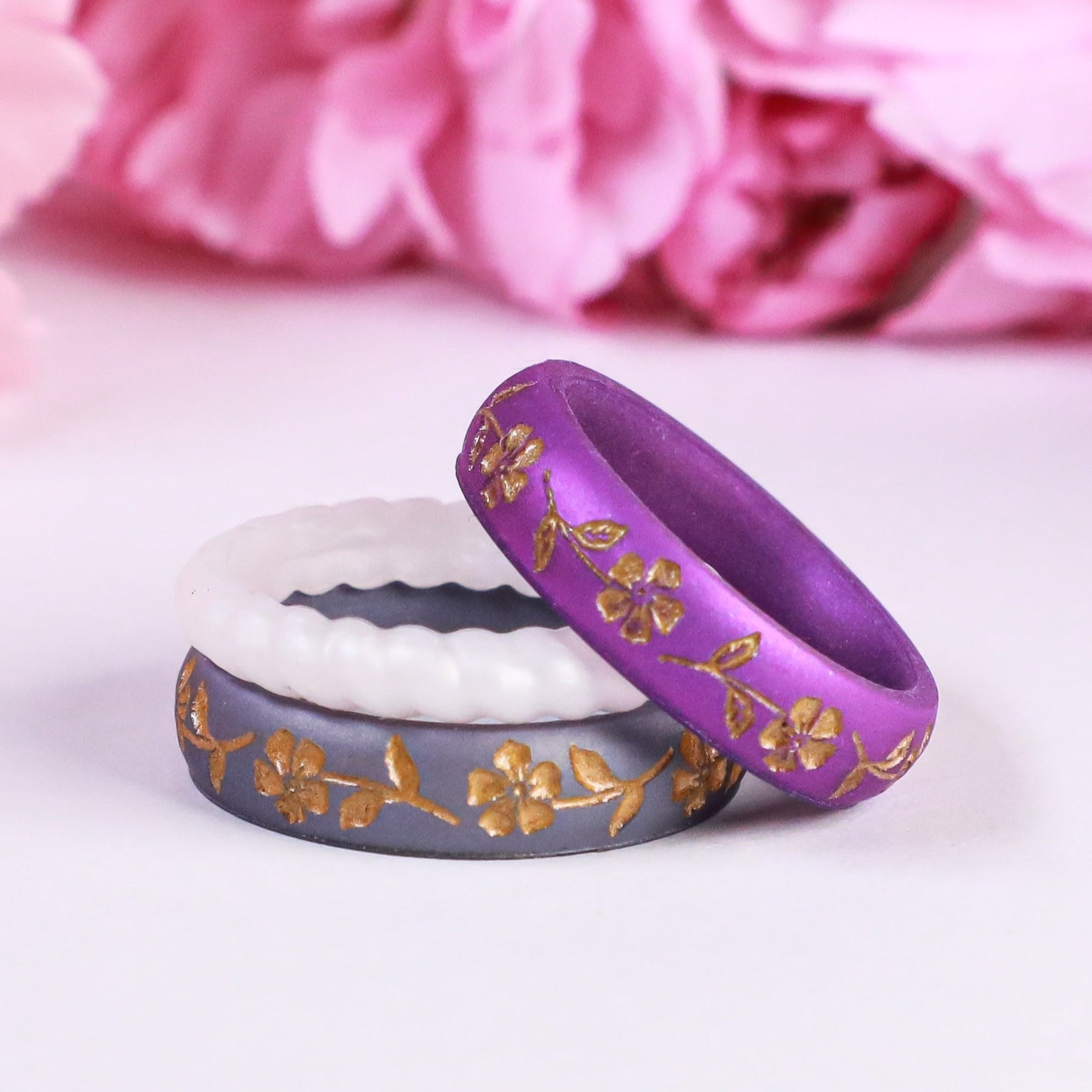 Gold Primrose Silicone Ring, February Birth Flower on Arc 4mm