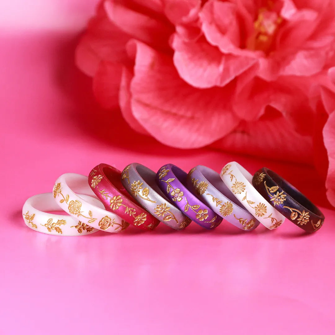 Gold Snowdrop Silicone Ring, January Birth Flower on Arc 4mm