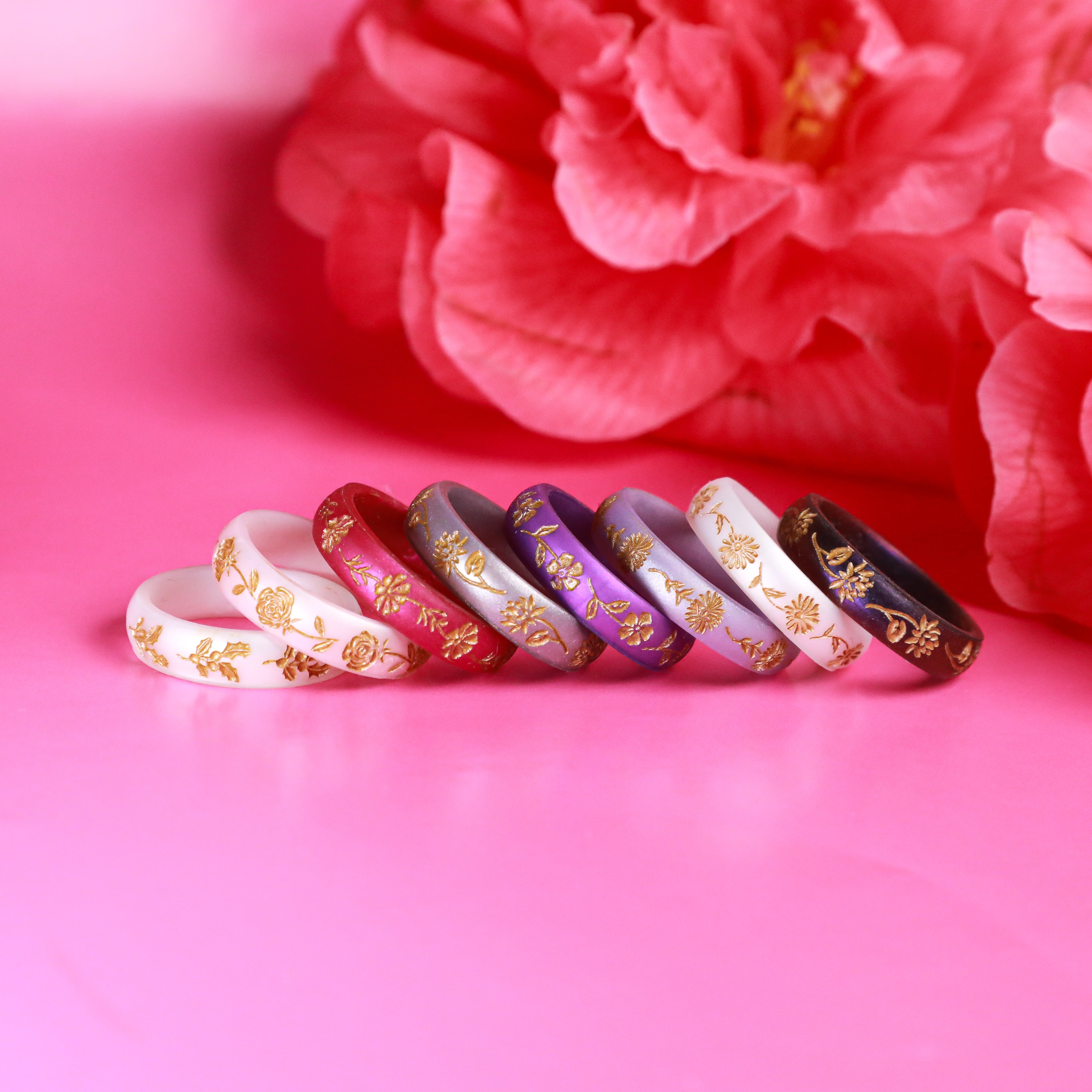 Gold Water Lily Silicone Ring, July Birth Flower on Arc 4mm