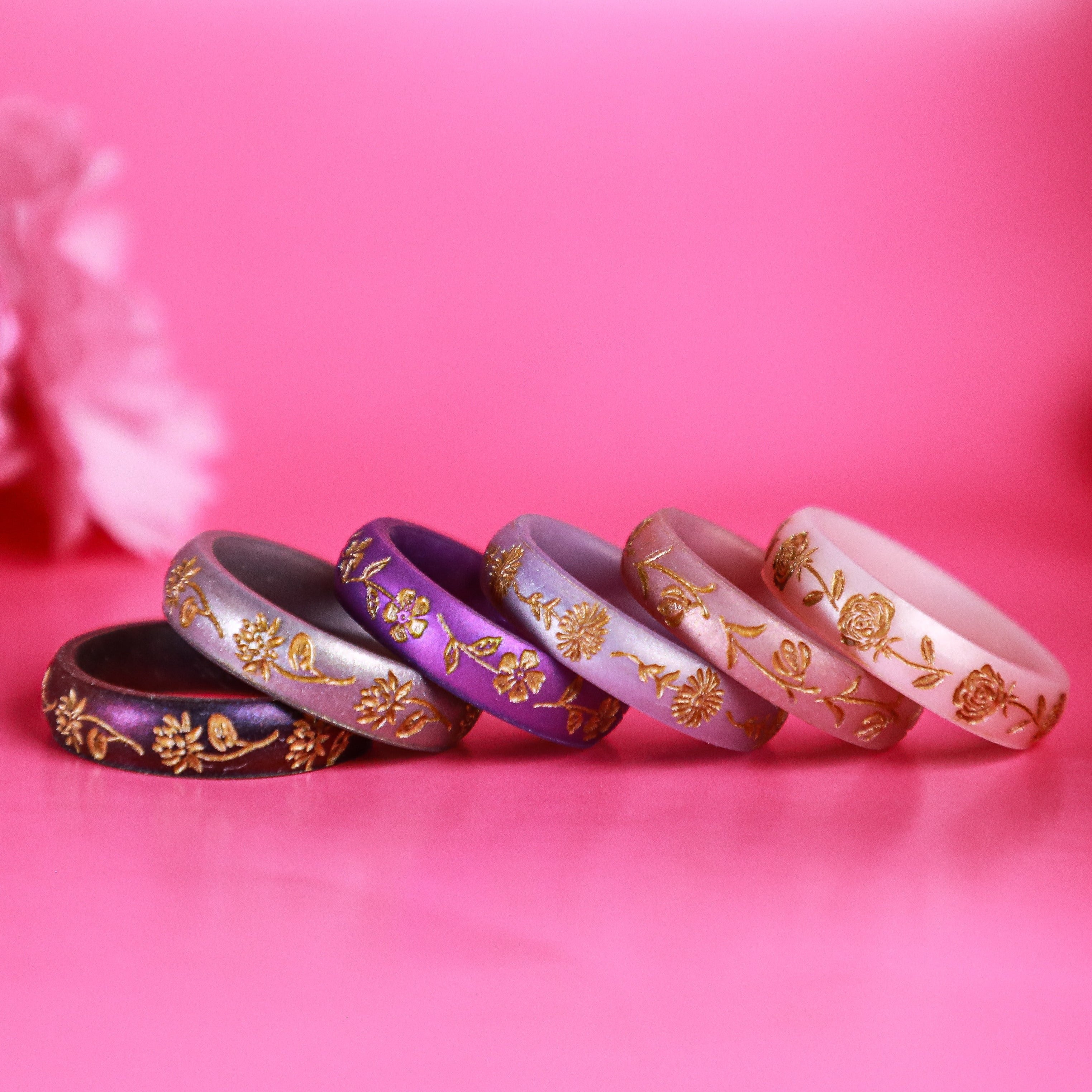 Gold Primrose Silicone Ring, February Birth Flower on Arc 4mm