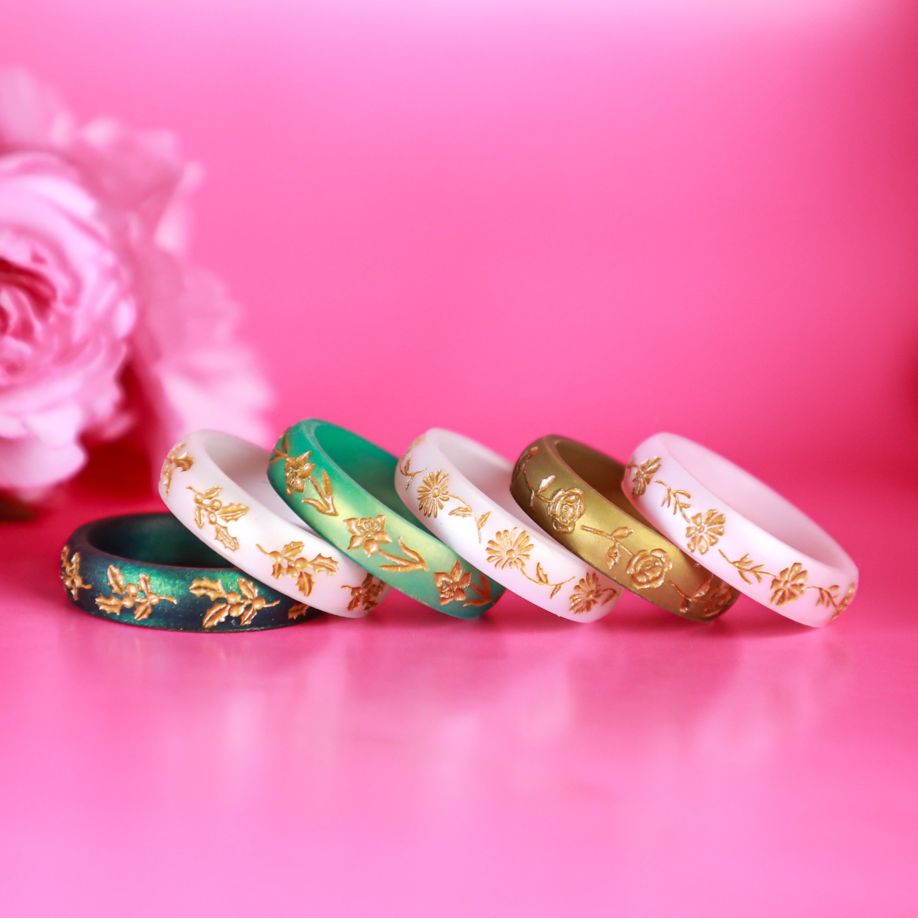 Gold Daffodil Silicone Ring, March Birth Flower on Arc 4mm