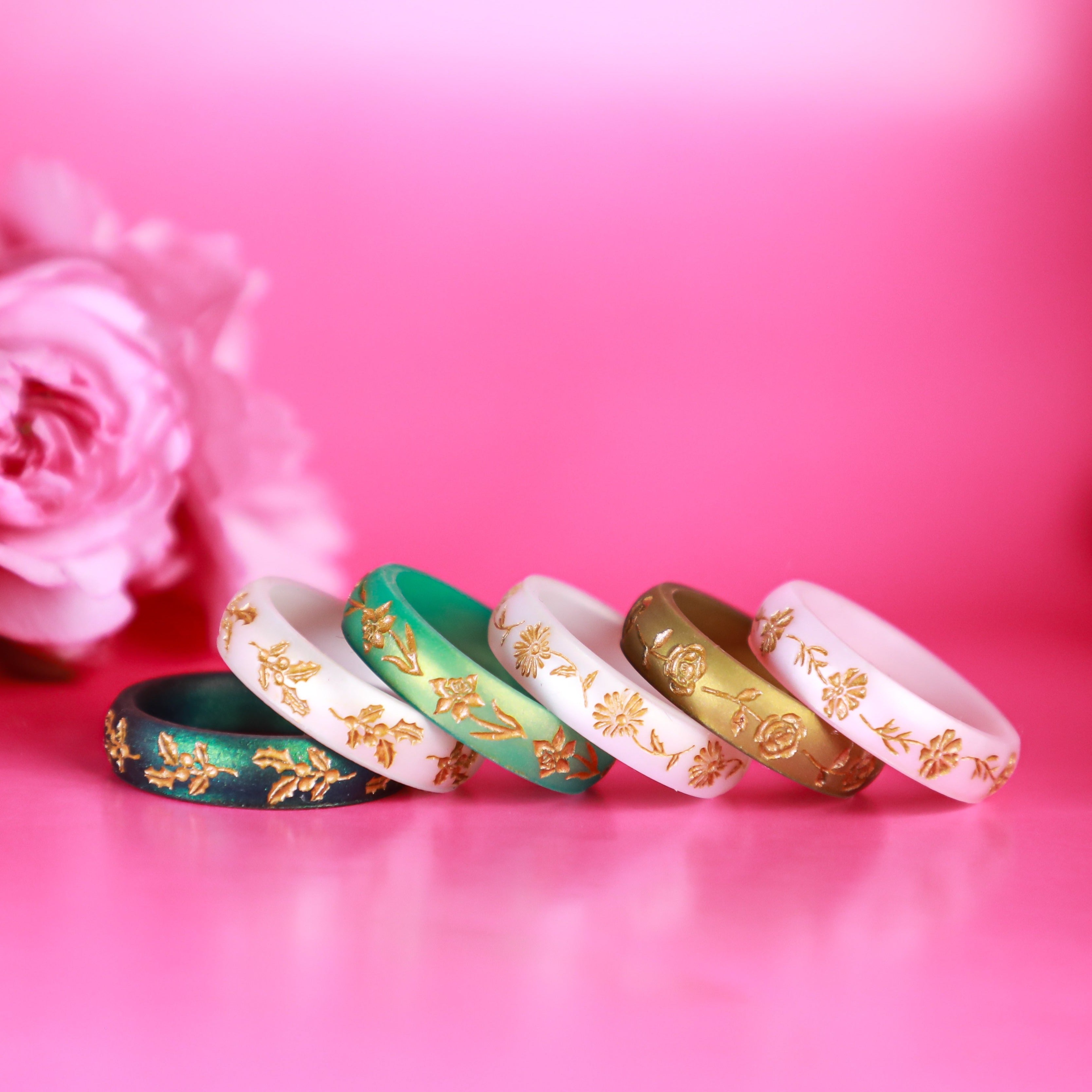 Gold Poppy Silicone Ring, August Birth Flower on Arc 4mm