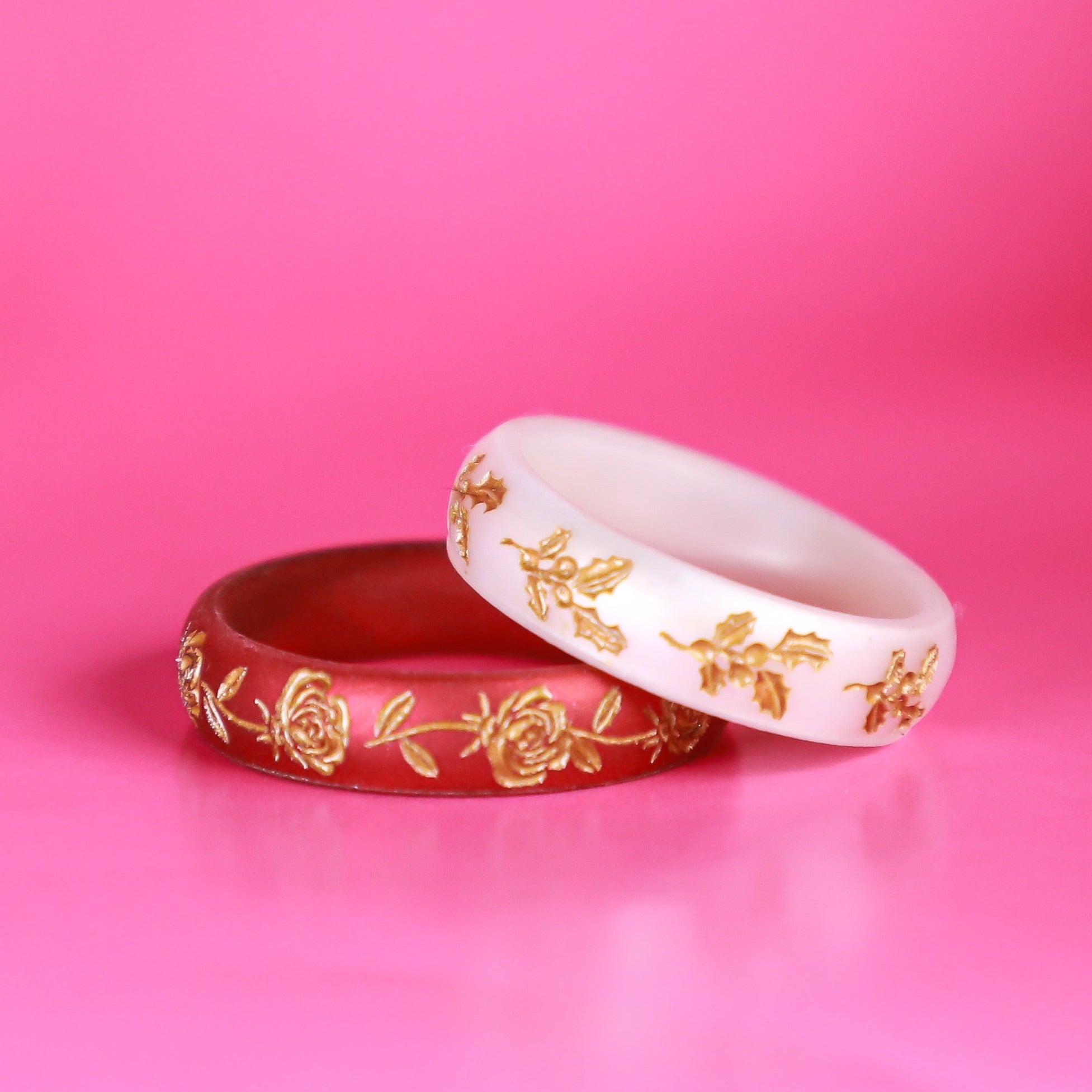 Gold Rose Silicone Ring, June Birth Flower on Arc 4mm