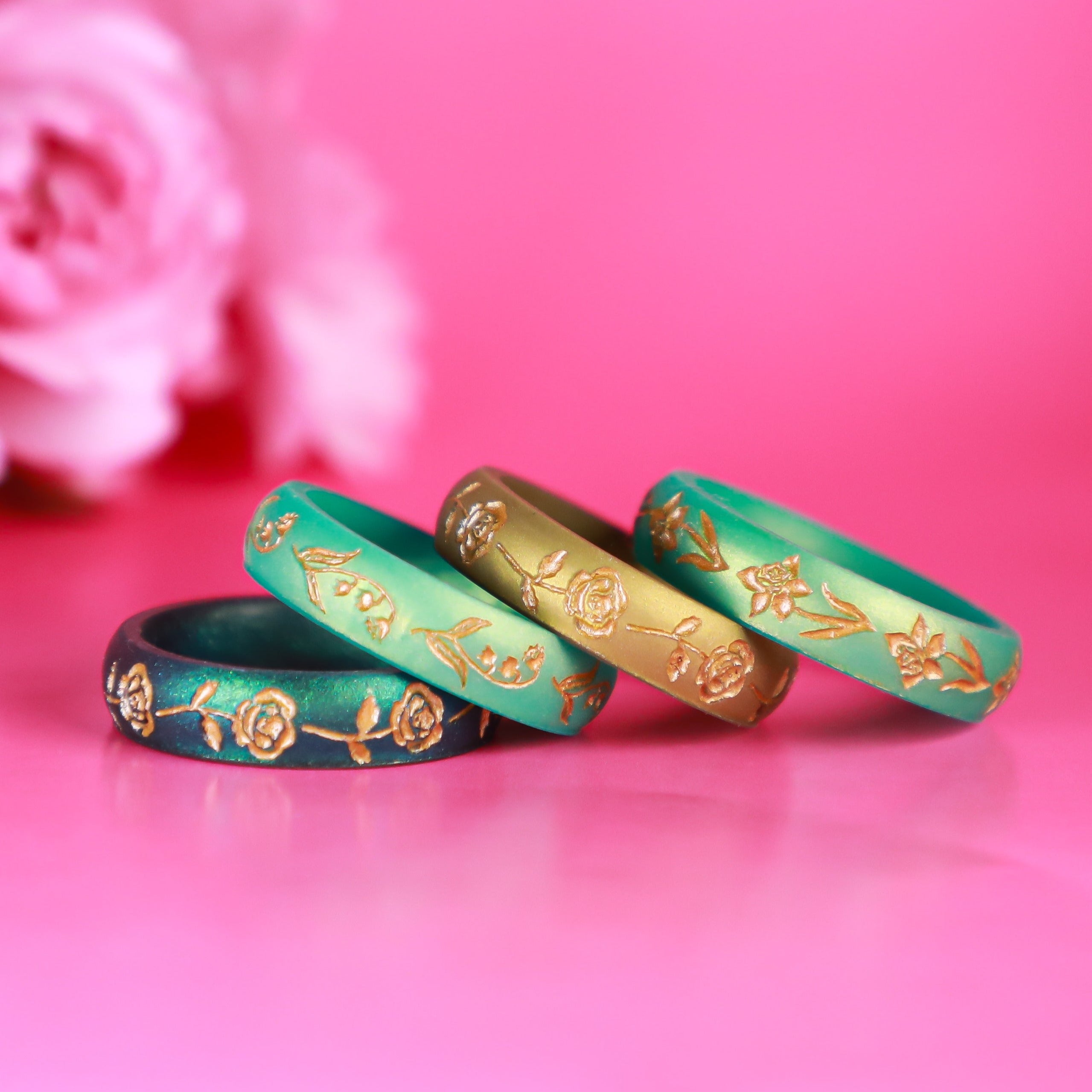 Gold Daffodil Silicone Ring, March Birth Flower on Arc 4mm