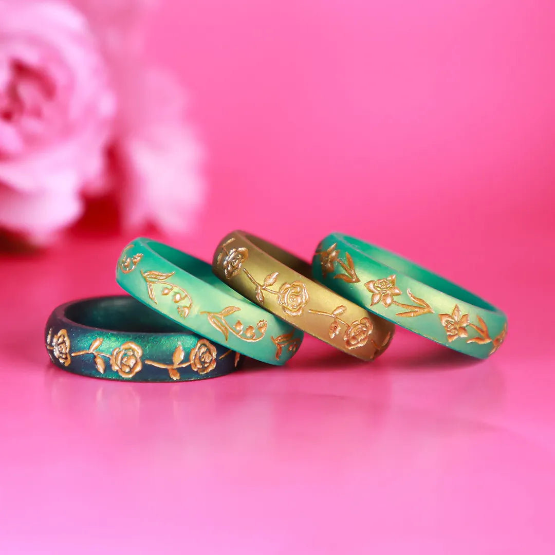 Gold Snowdrop Silicone Ring, January Birth Flower on Arc 4mm