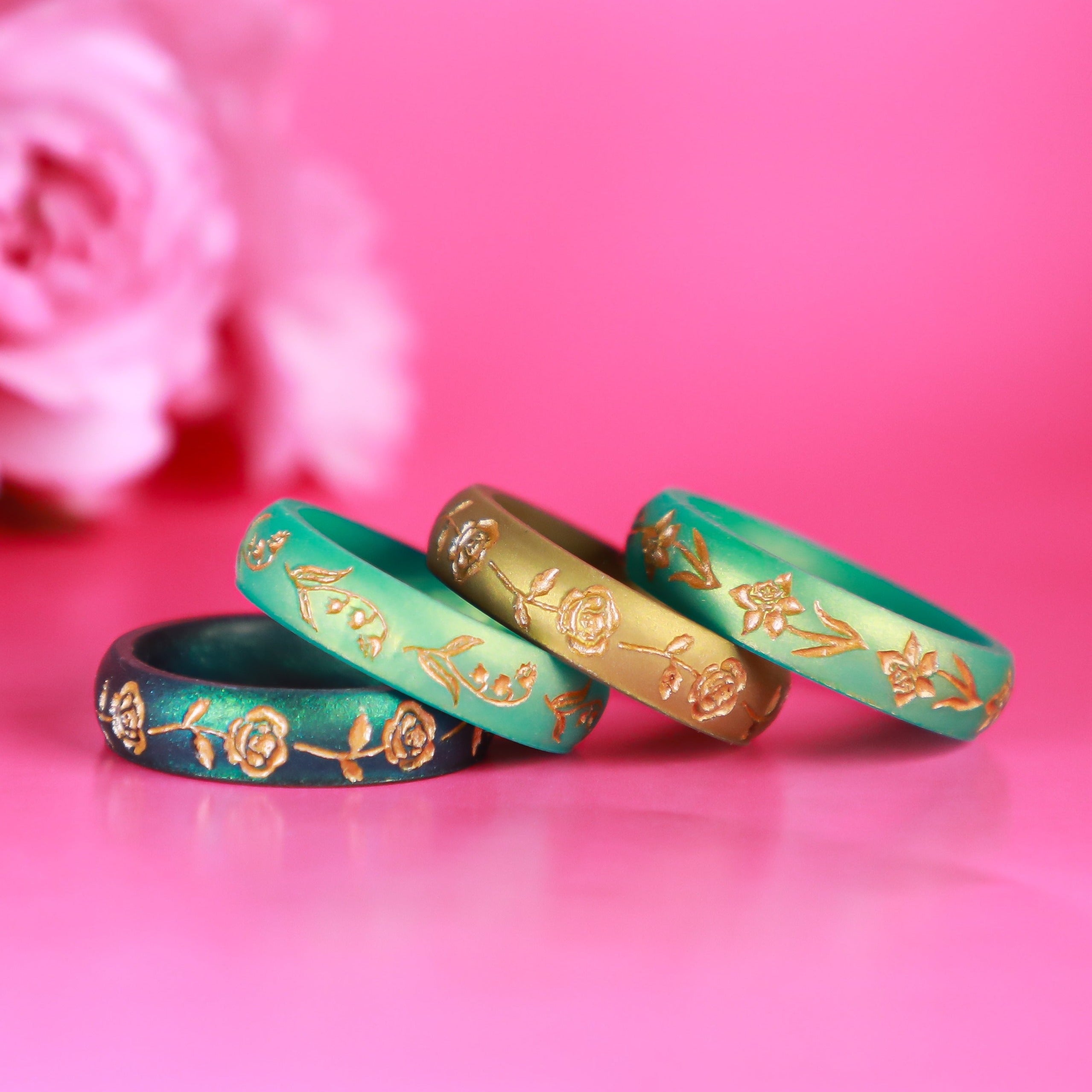 Gold Poppy Silicone Ring, August Birth Flower on Arc 4mm