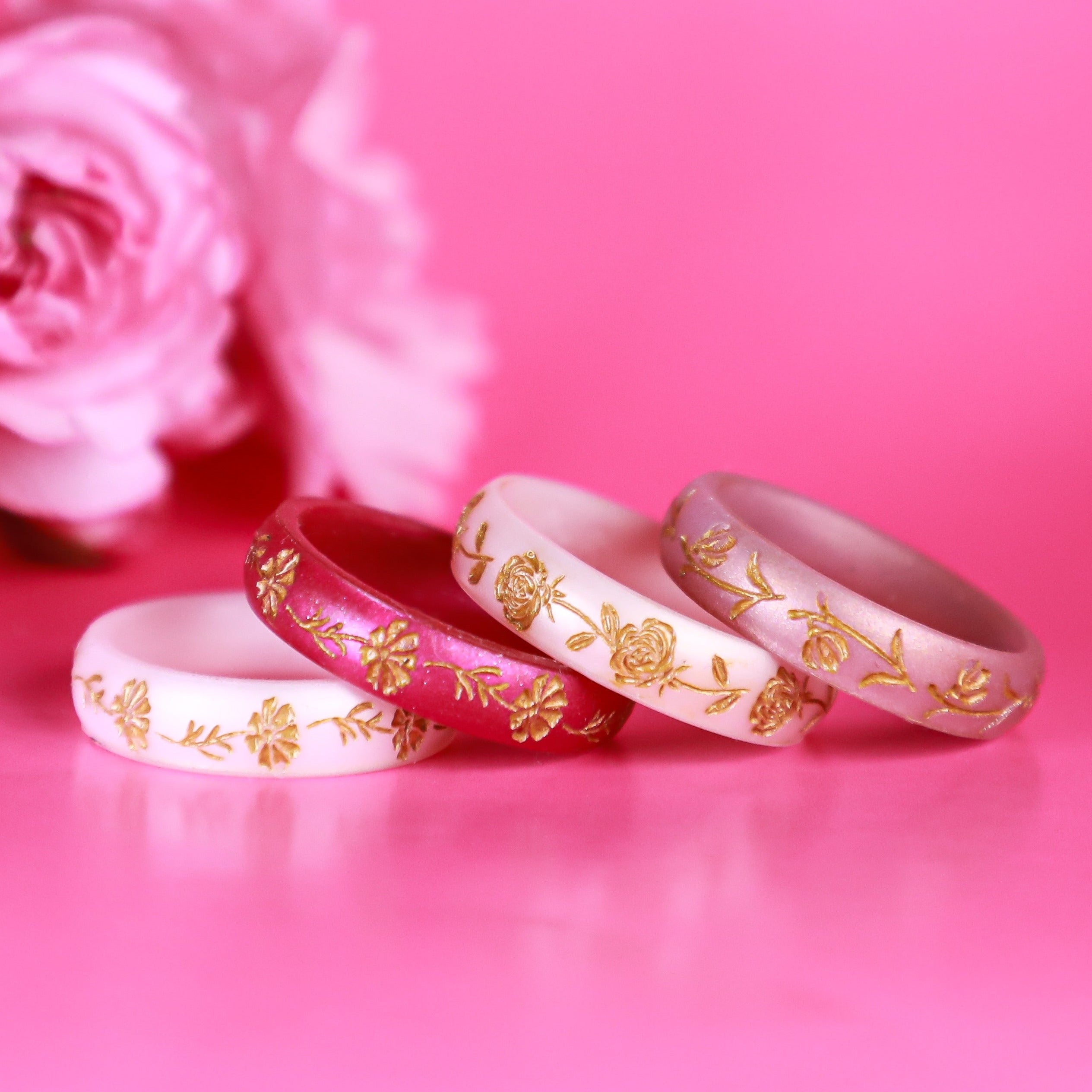 Gold Cosmos Silicone Ring, October Birth Flower on Arc 4mm