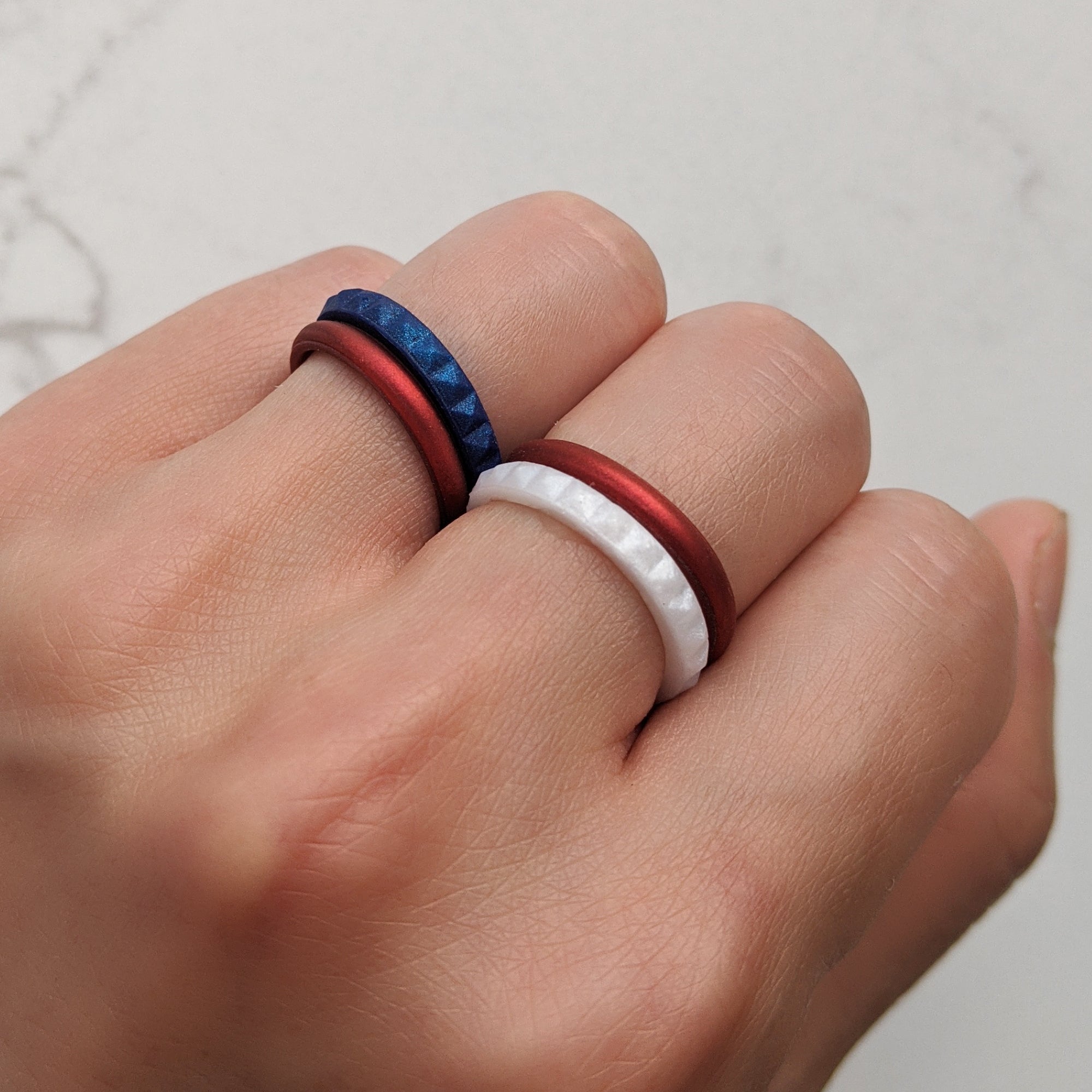 Metallic Blue Sapphire Pyramid Stackable Slim Thin Silicone Ring for Women - Knot Theory