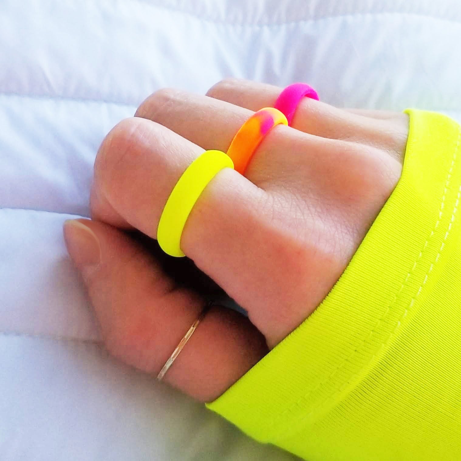 Neon Orange Yellow Pink Swirl Breathable Silicone Ring - Knot Theory