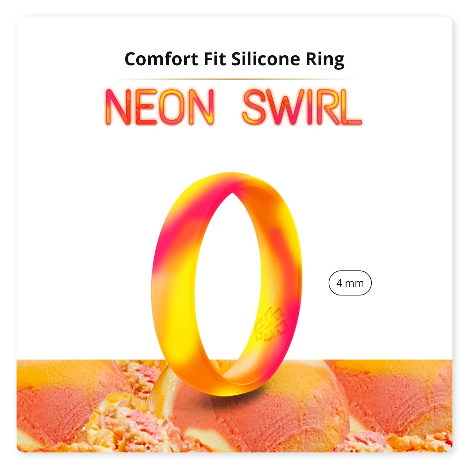 Neon Orange Yellow Pink Swirl Breathable Silicone Ring - Knot Theory