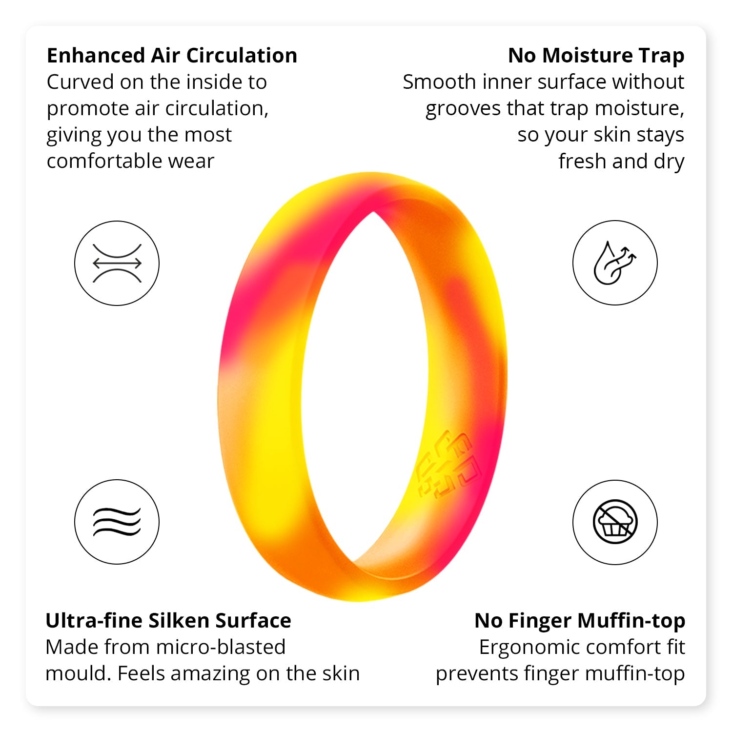 Neon Orange Yellow Pink Swirl Breathable Silicone Ring - Knot Theory