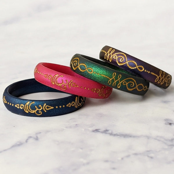 Sanskrit Breathe Om Silicone Ring - Arc 4mm or 6mm Band - Custom Engraved - Knot Theory