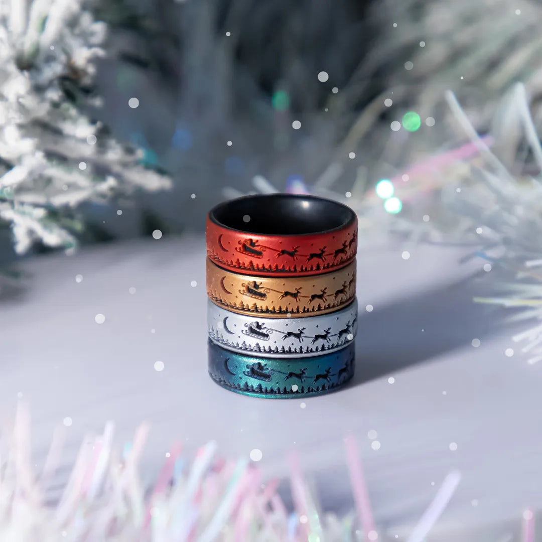 Santa's Reindeer Sleigh Silicone Ring on Dual Layer 6mm