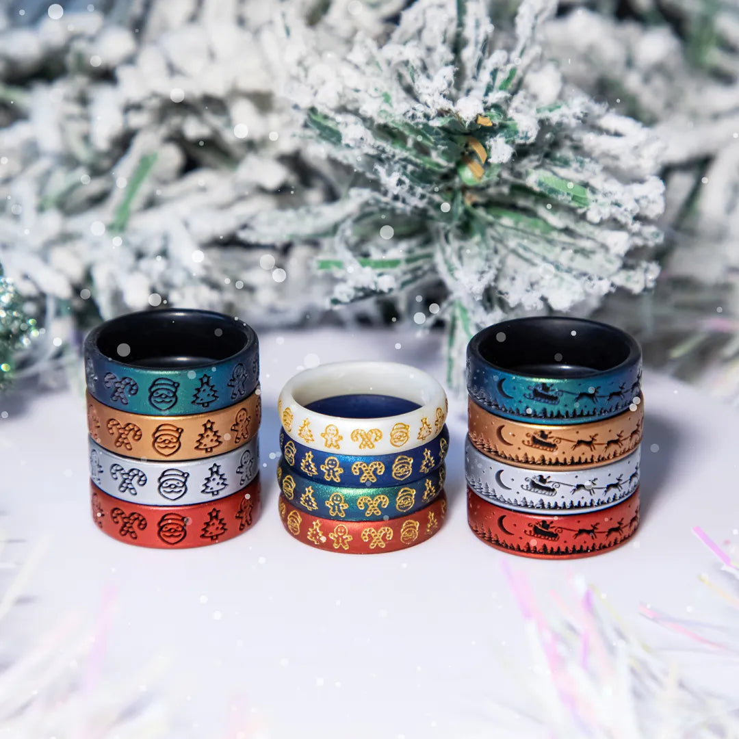 Santa's Reindeer Sleigh Silicone Ring on Dual Layer 6mm