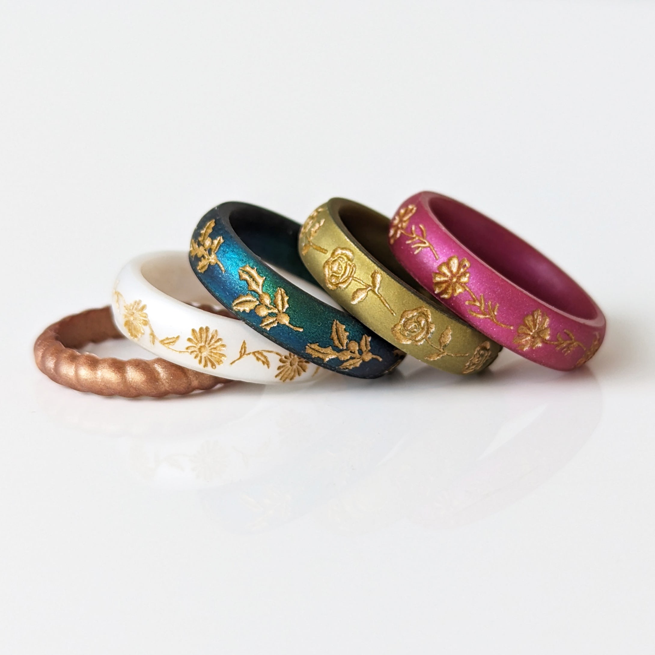 Gold Water Lily Silicone Ring, July Birth Flower on Arc 4mm