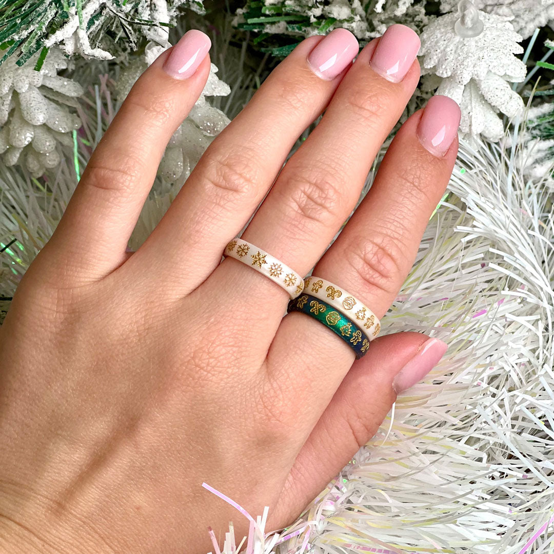 Golden Snowflakes Silicone Ring on Arc 4mm Band