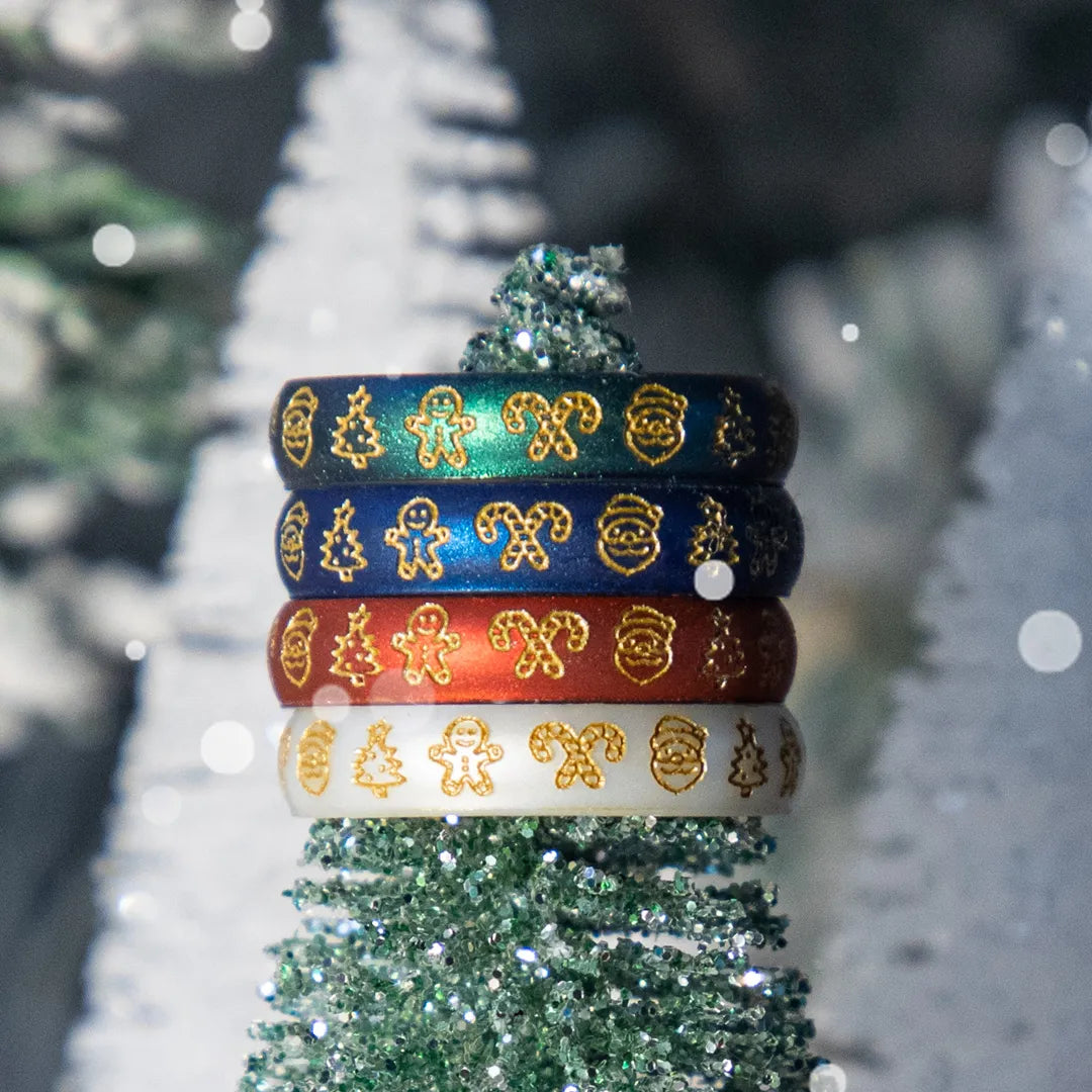 Gold Xmas Motifs Silicone Ring on Arc 4mm