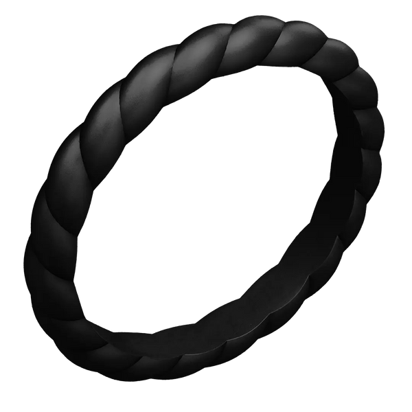 Black Braided Silicone Ring - Stackable Thin Band
