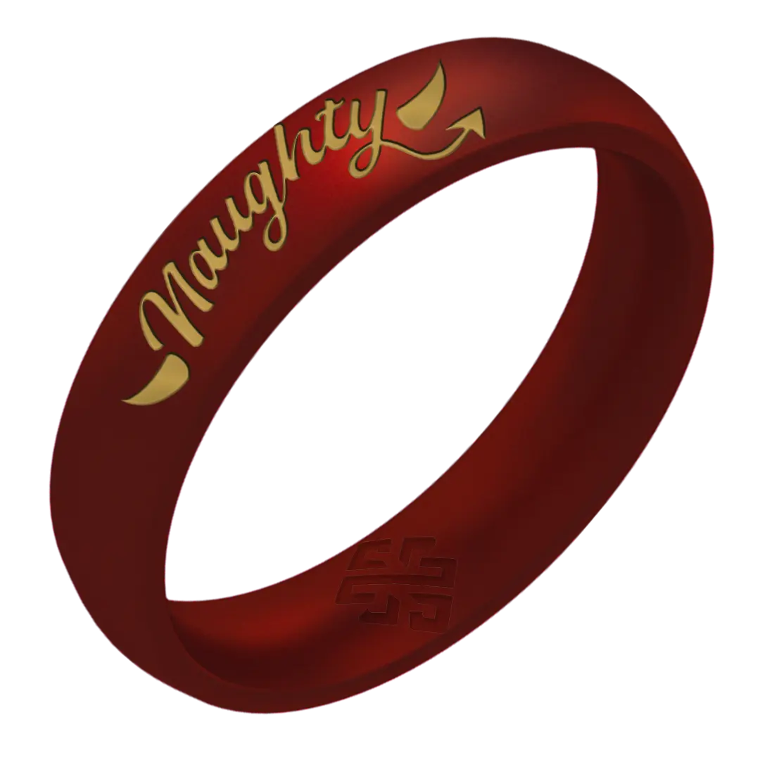 Gold Naughty or Nice Silicone Ring on Arc 4mm
