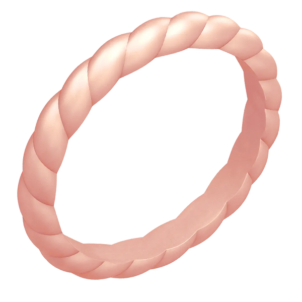 Rose Gold Braided Slim Silicone Ring, Stackable Thin Band