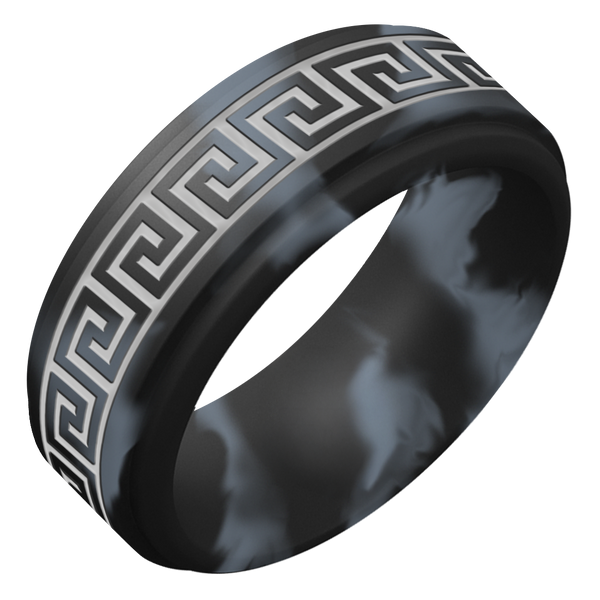 Silver Greek Key Silicone Ring on Rise 8mm
