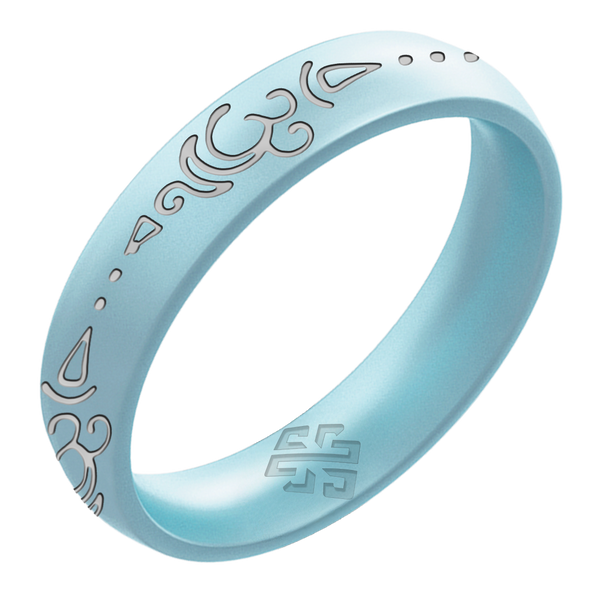 Silver Sanskrit Om Breathe Silicone Ring on Arc 4mm