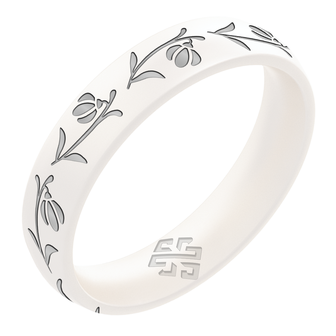 Silver Snowdrop Silicone Ring, January Birth Flower on Arc 4mm