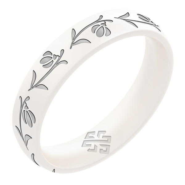 Silver Snowdrop Silicone Ring, January Birth Flower on Arc 4mm