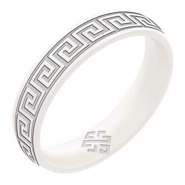 Silver Greek Key Silicone Ring on Arc 4mm