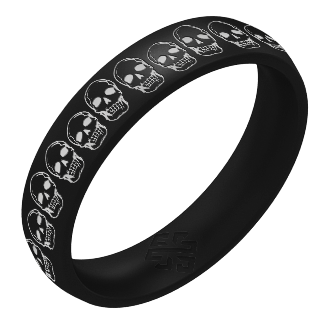 Silver Skulls Silicone Ring on Arc 4mm