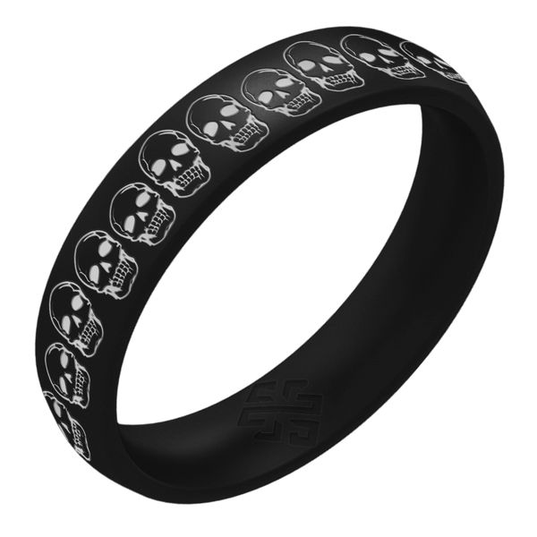 Silver Skulls Silicone Ring on Arc 4mm