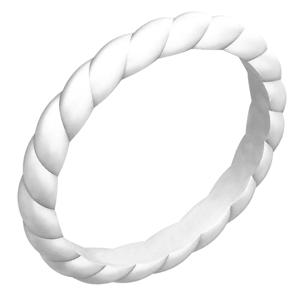 Pearl White Braided Silicone Ring - Stackable Thin Band